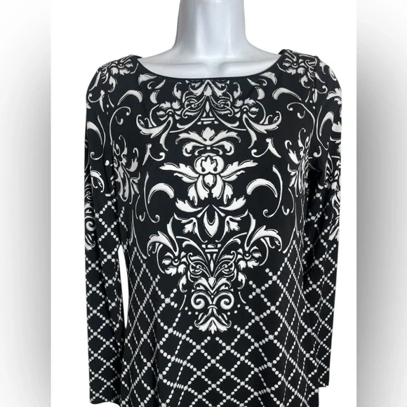 White House Black Market dress size‎ XS black & white long sleeve shift dress 🖤 - Picture 3 of 8